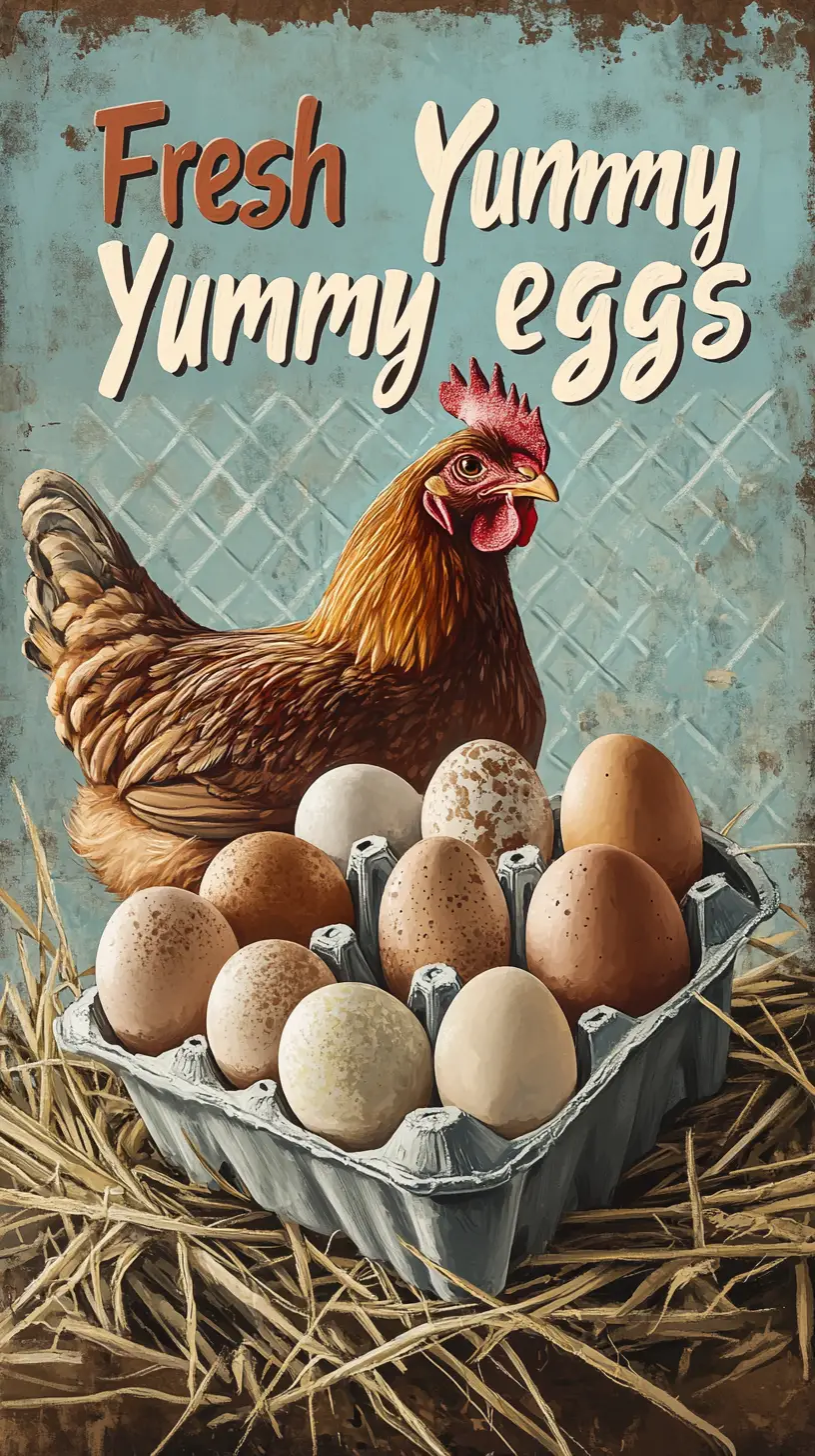 Huhn sitzt zwischen Eiern in einer Metallschachtel – Illustration