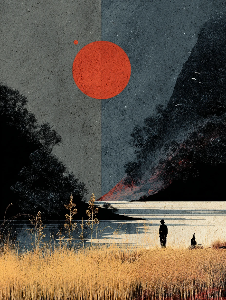 Colagem vintage surreal sombria com layout minimalista e onírico