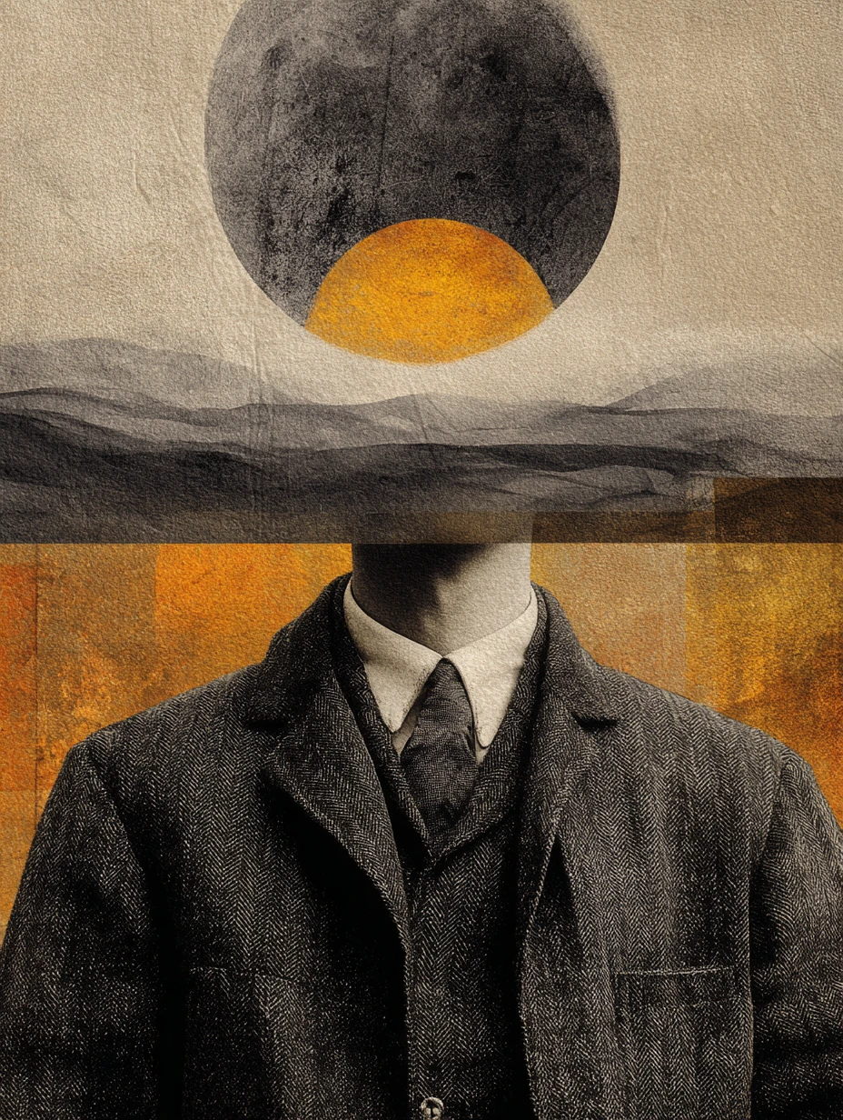 Colagem vintage surreal com composição minimalista e onírica