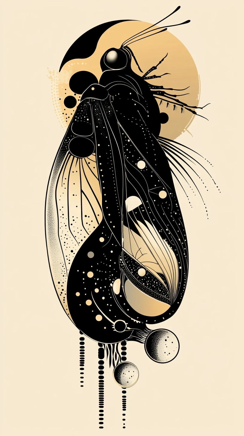 Mariposa pop art em perfil místico com asas lunares