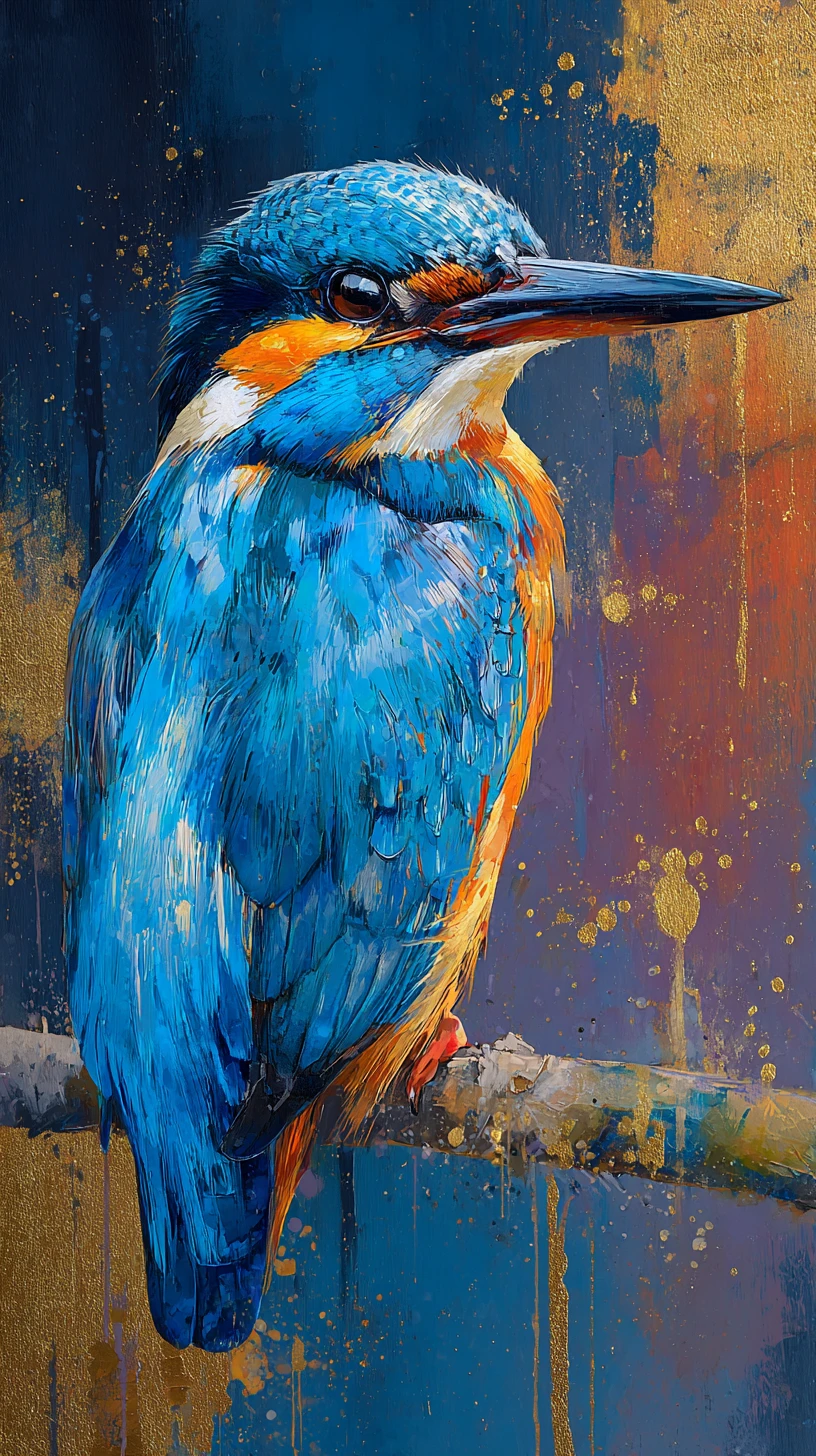 Colorato uccellino canoro blu su un ramo con schizzi artistici