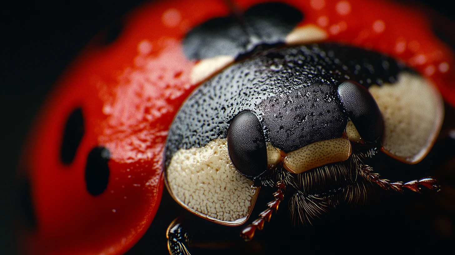 Gros plan extrême sur la carapace d’une coccinelle aux textures fines