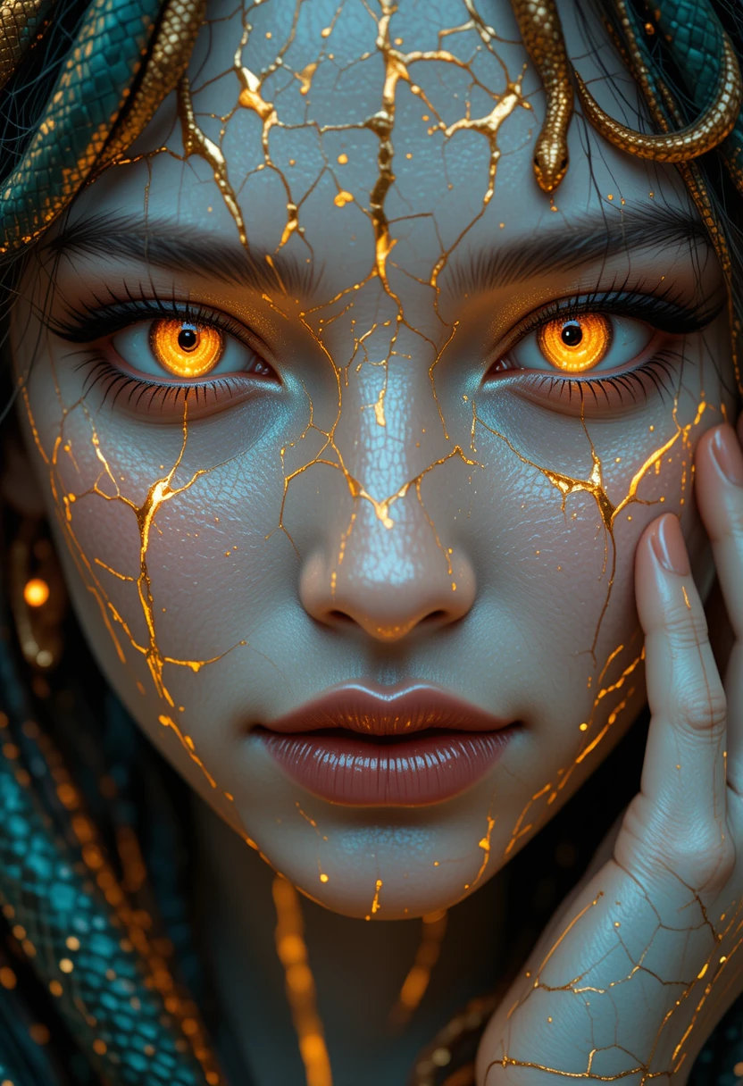 Portrait de Femme Fantastique Inspiré de Méduse en Très Gros Plan