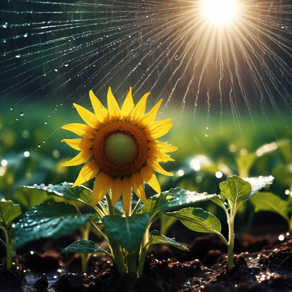 Luz solar intensa rompendo a chuva no céu aberto