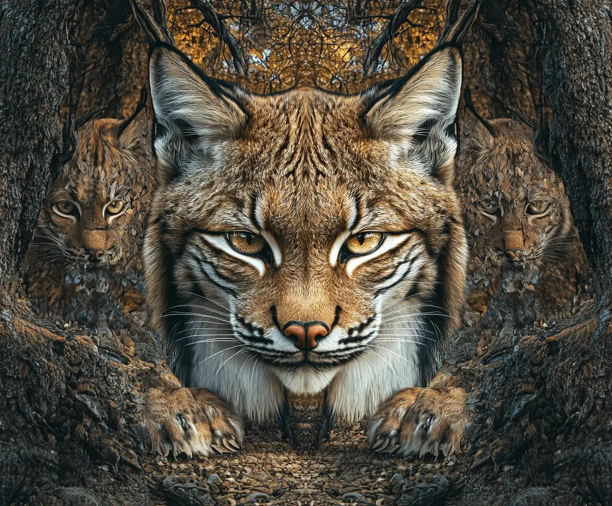 Surreale Luchs-Illusion in einer seltsamen Multi-Image-Szene