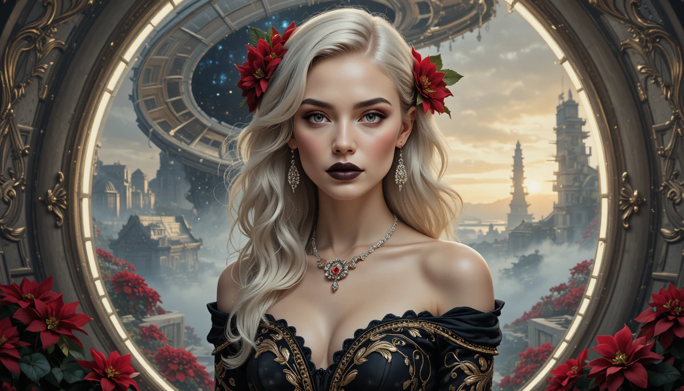 Elegante donna nordica in sontuoso ritratto delle feste