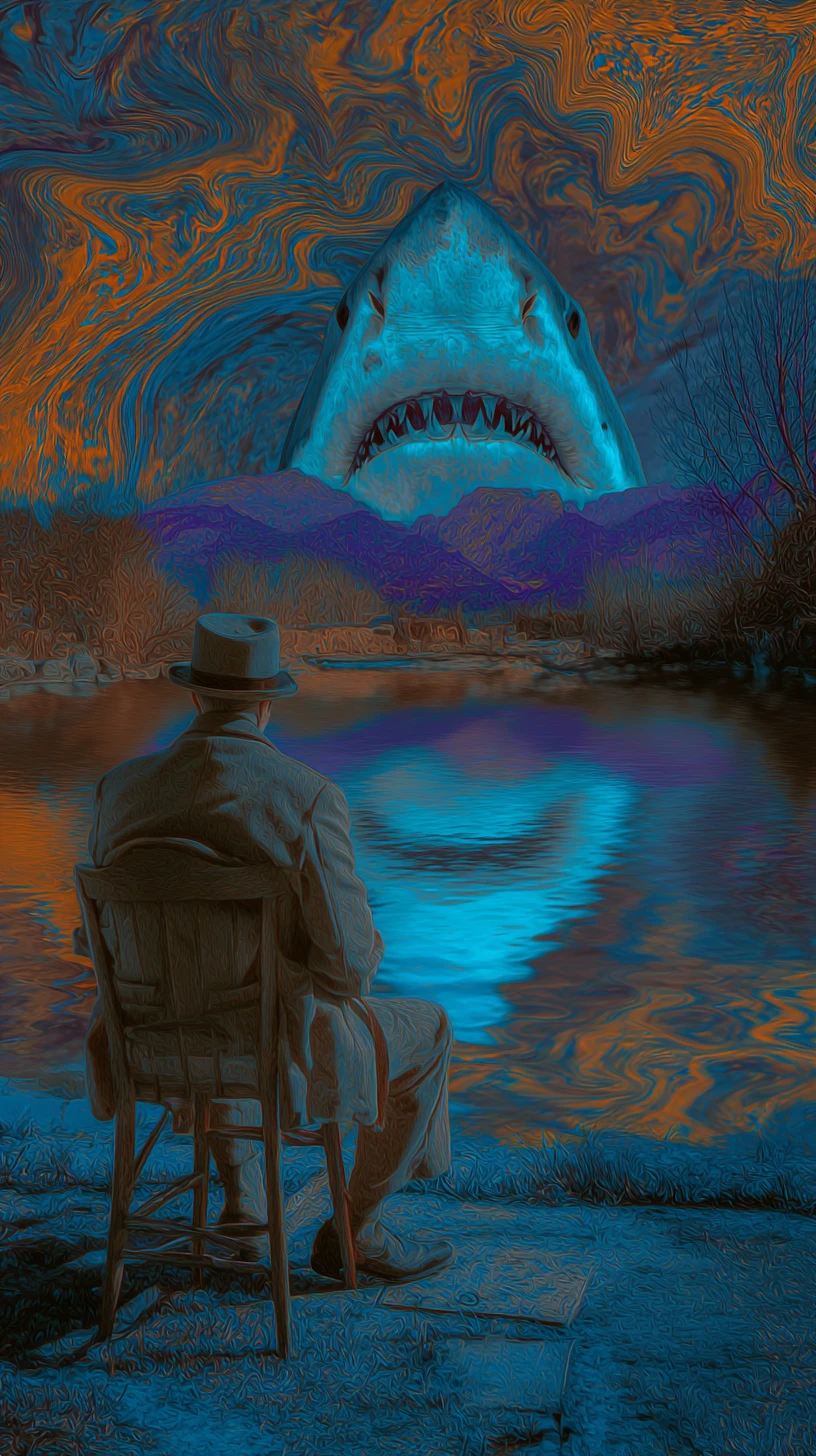 Shark swimming alone in a quiet pond