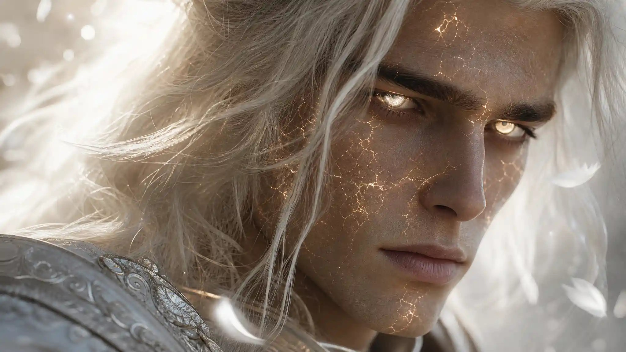 Ethereal Close Up Portrait Of A Calm Male Angel
