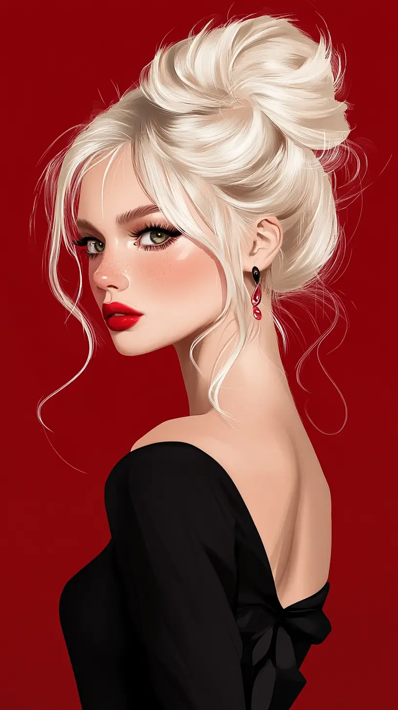 Glamorous platinum blonde woman in retro digital illustration