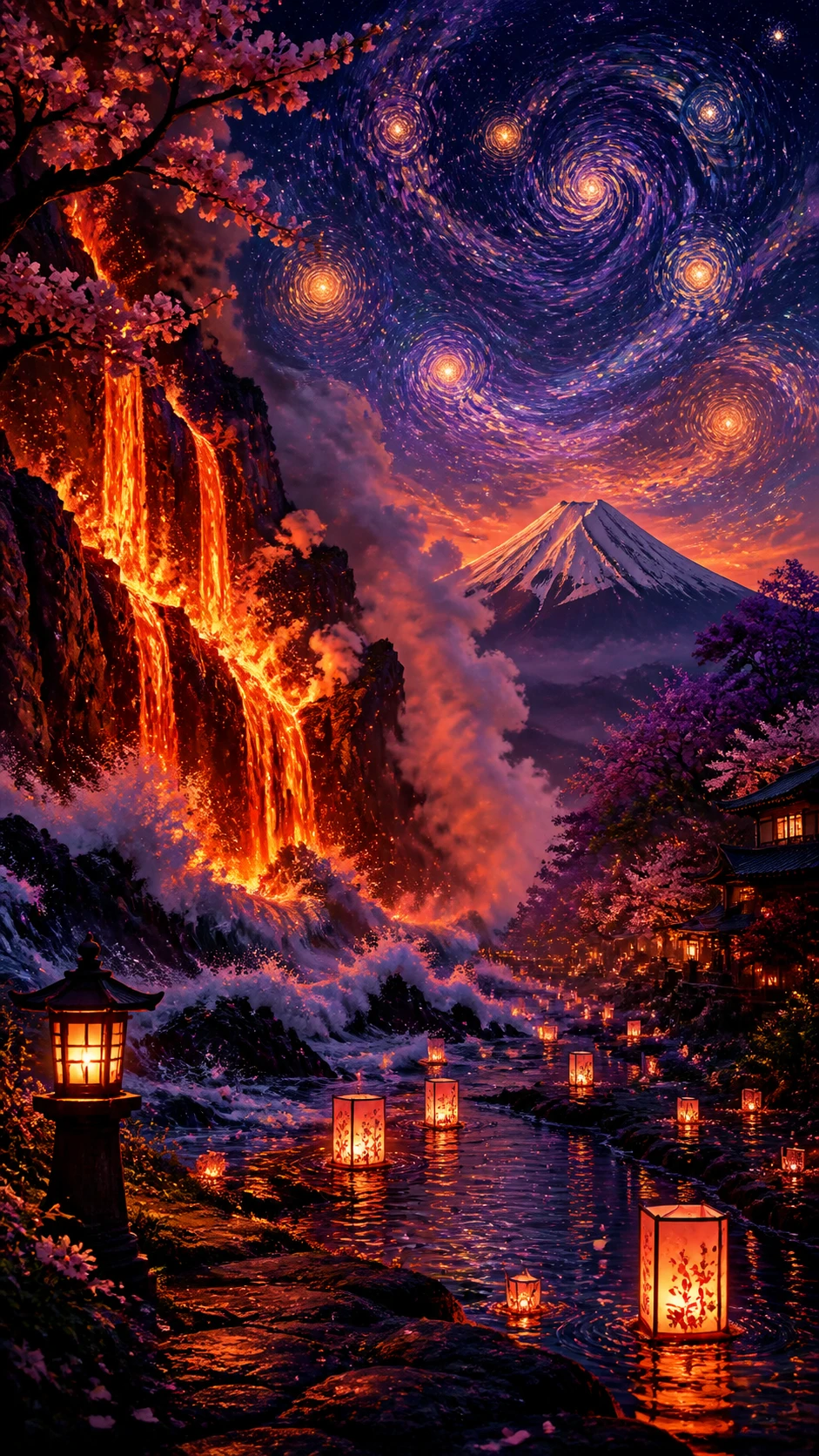 火山峭壁將熔岩傾瀉入暴風海洋