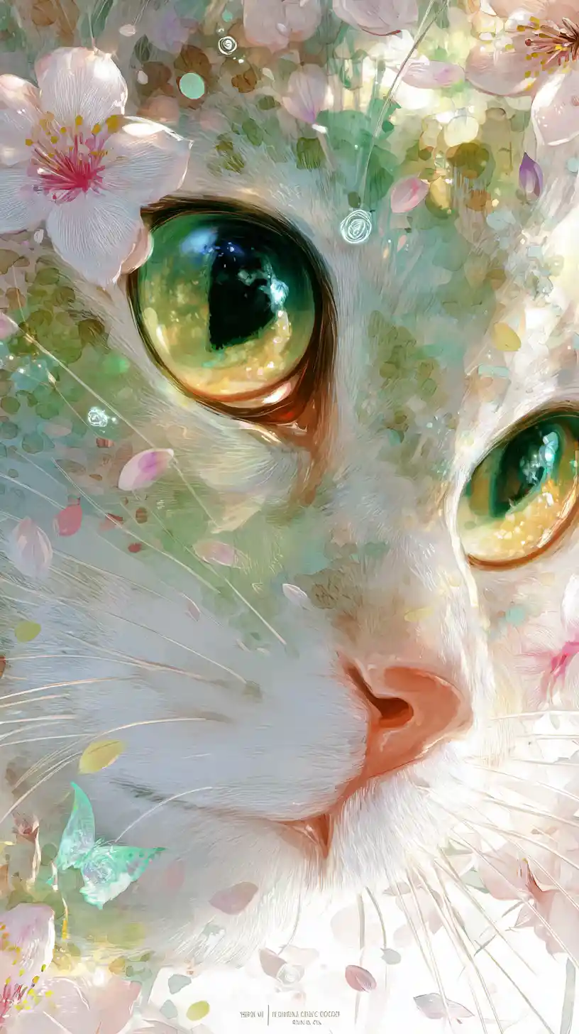 Enchanting baby cat spirit portrait in spring colors