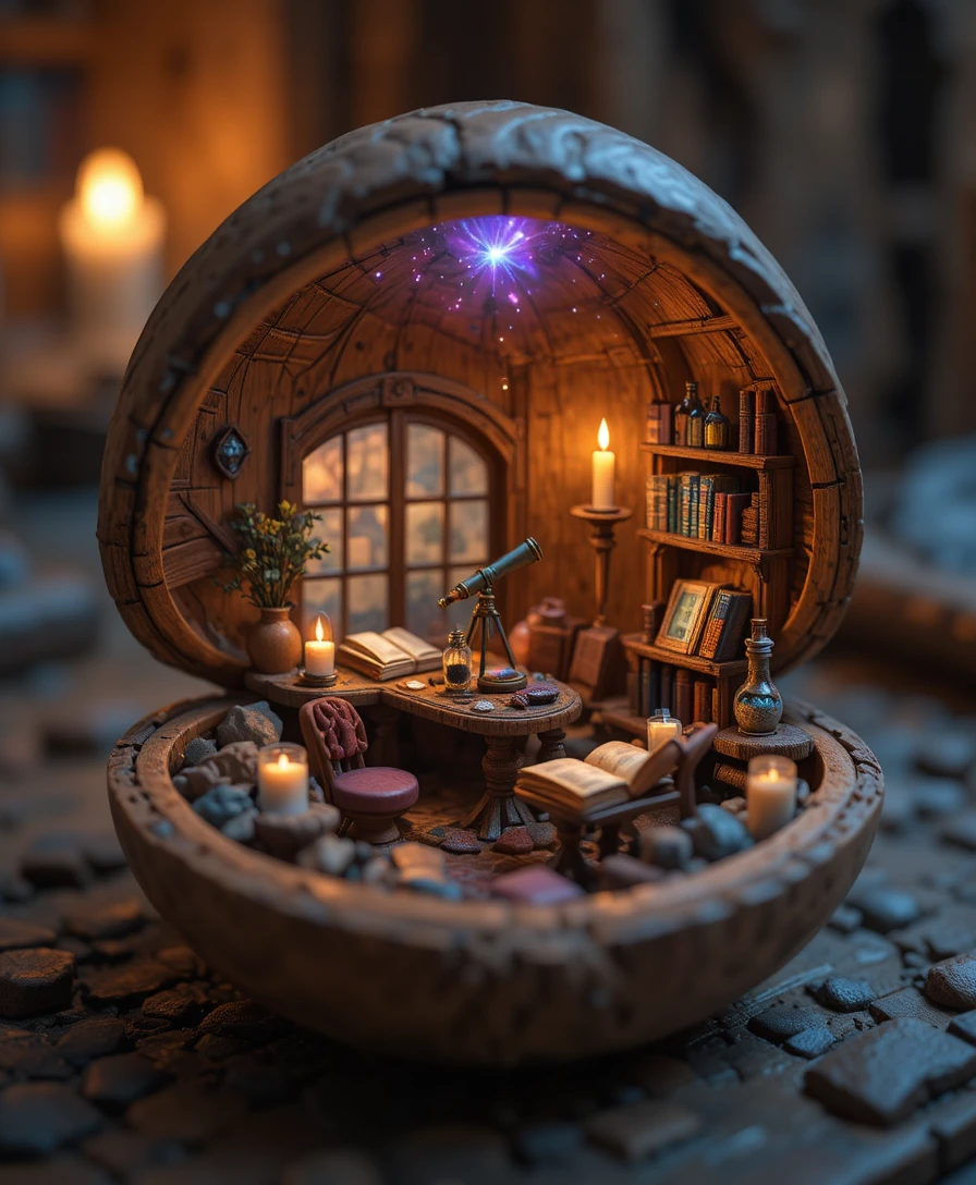 Miniatura di Studio di Mago all’Interno di un Guscio di Noce