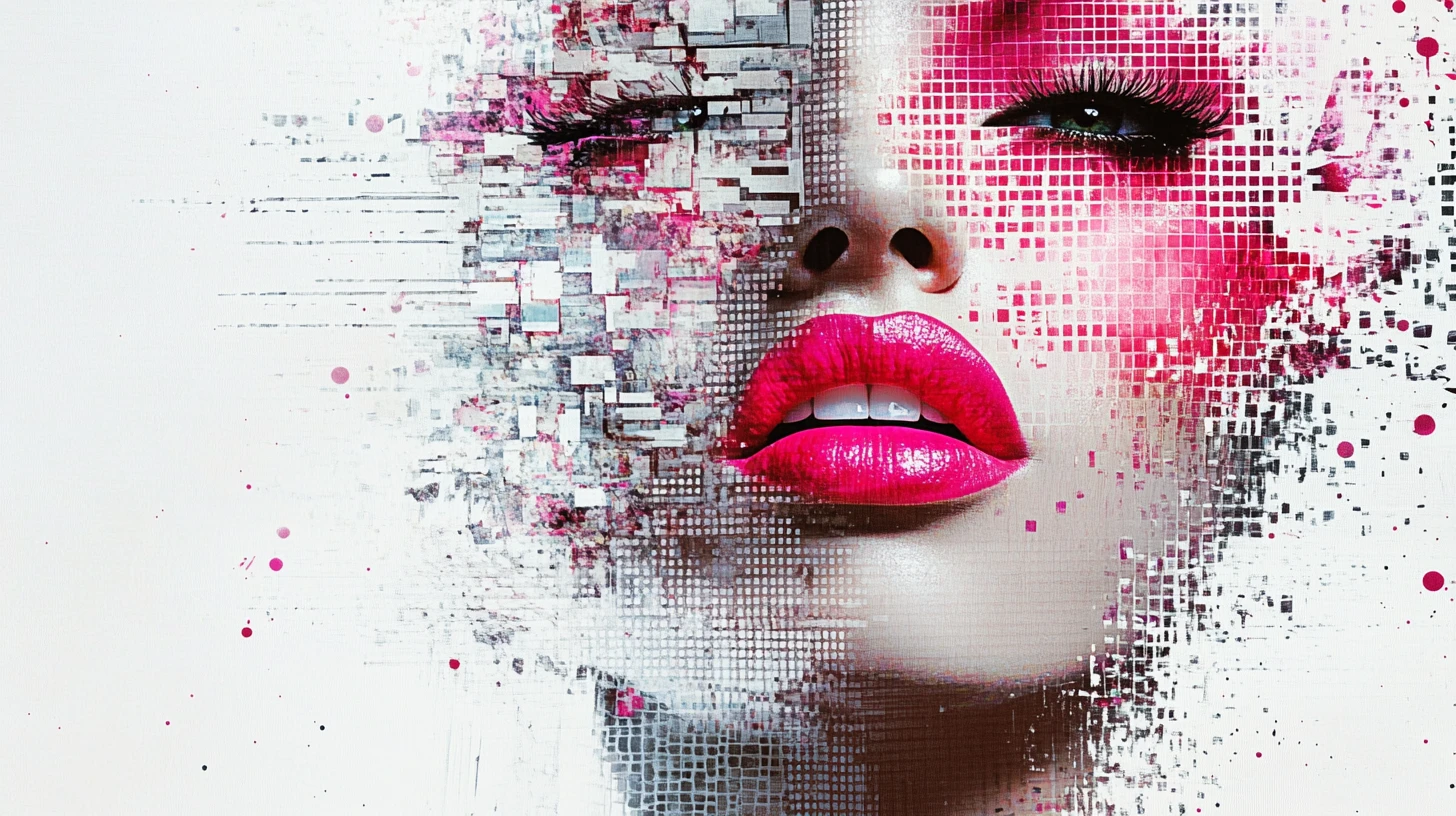 Retrato surreal y fragmentado de una mujer en mosaico geométrico