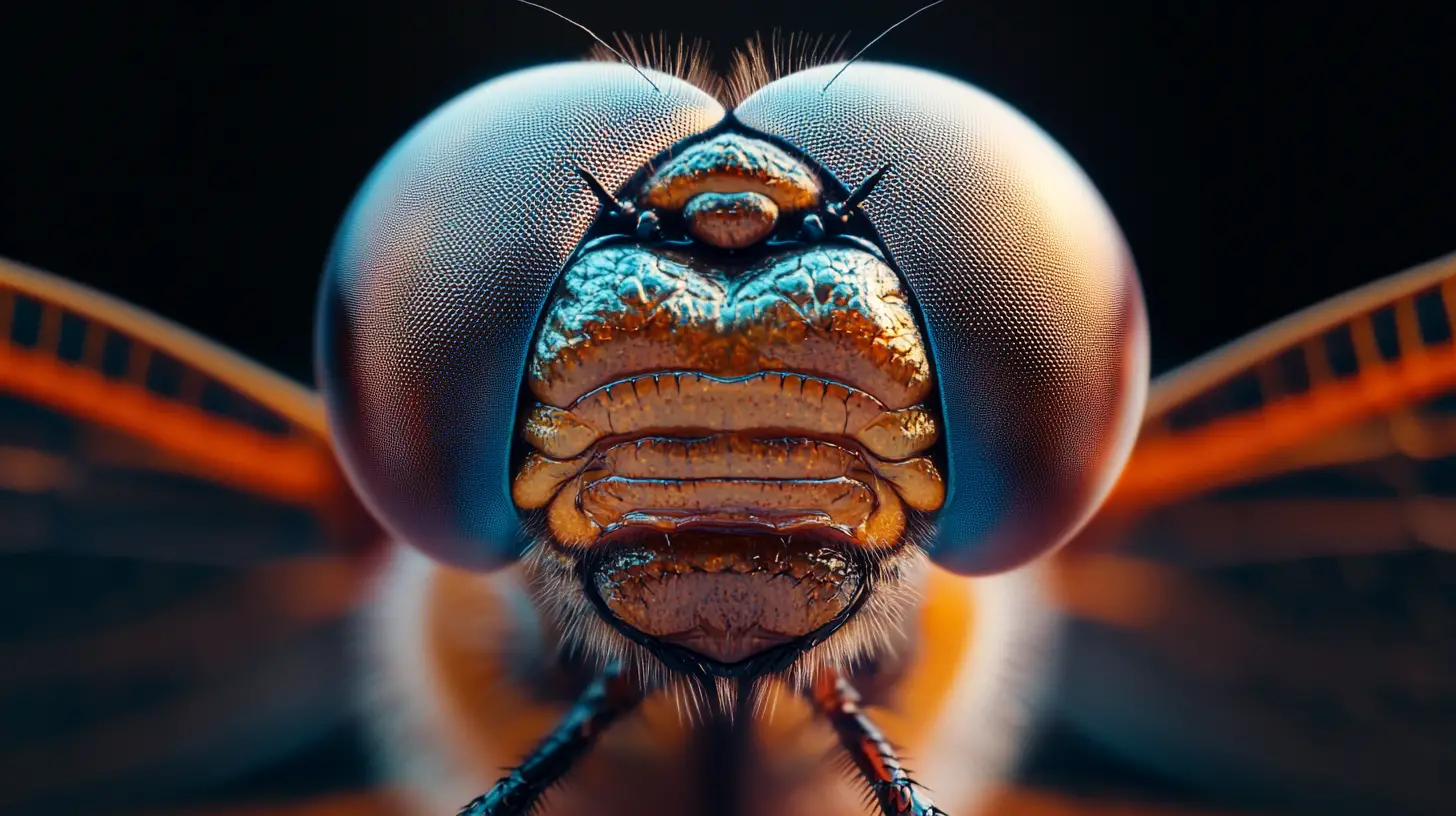 Extremes Makro-Nahebild eines Libellengesichts