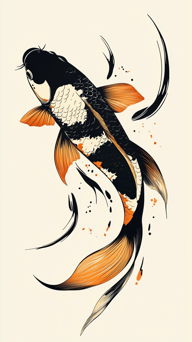 Peixe koi pop art em preto brilhante com detalhes em dourado