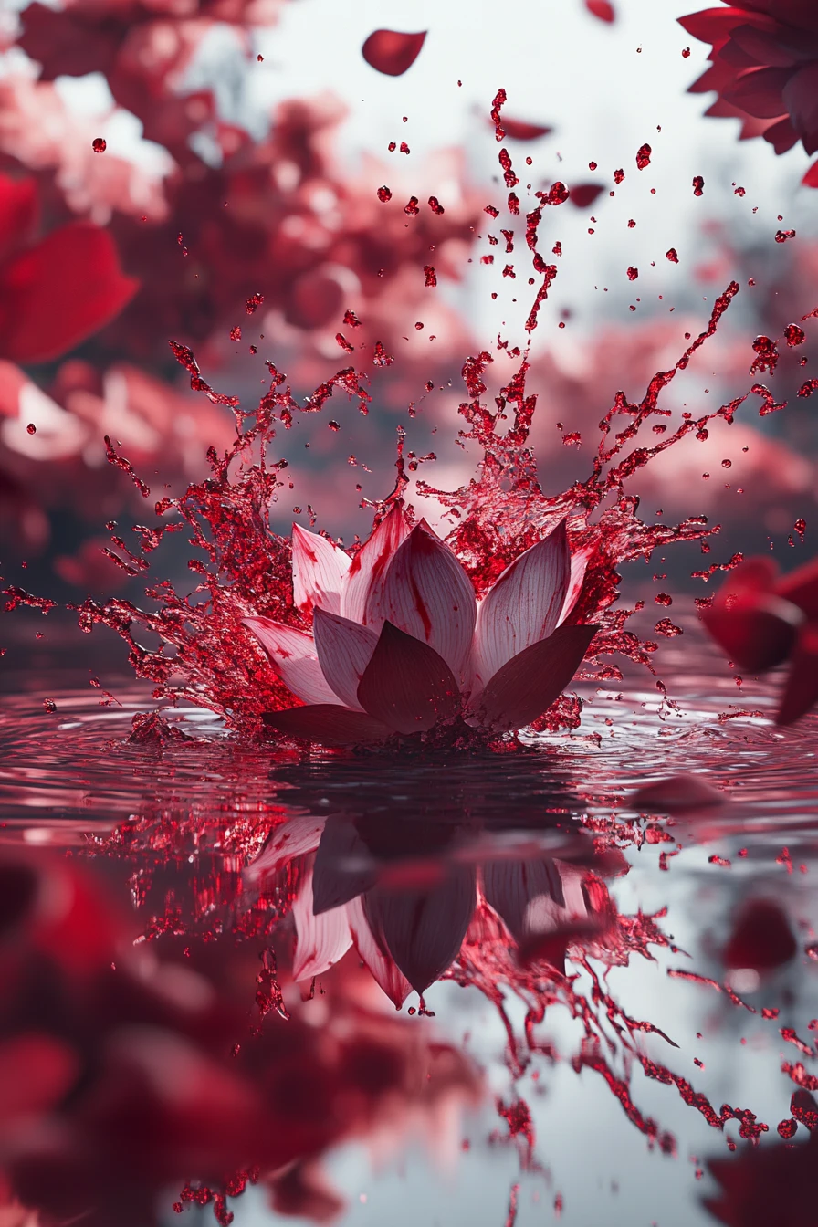 Loto misterioso riflesso nell’acqua con schizzi scuri