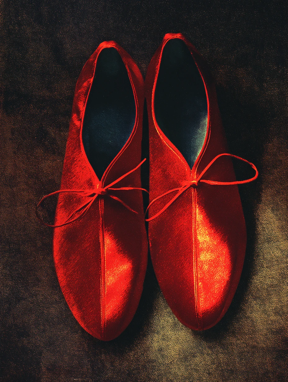 Sapatos de dança vermelhos surreais em uma colagem vintage minimalista
