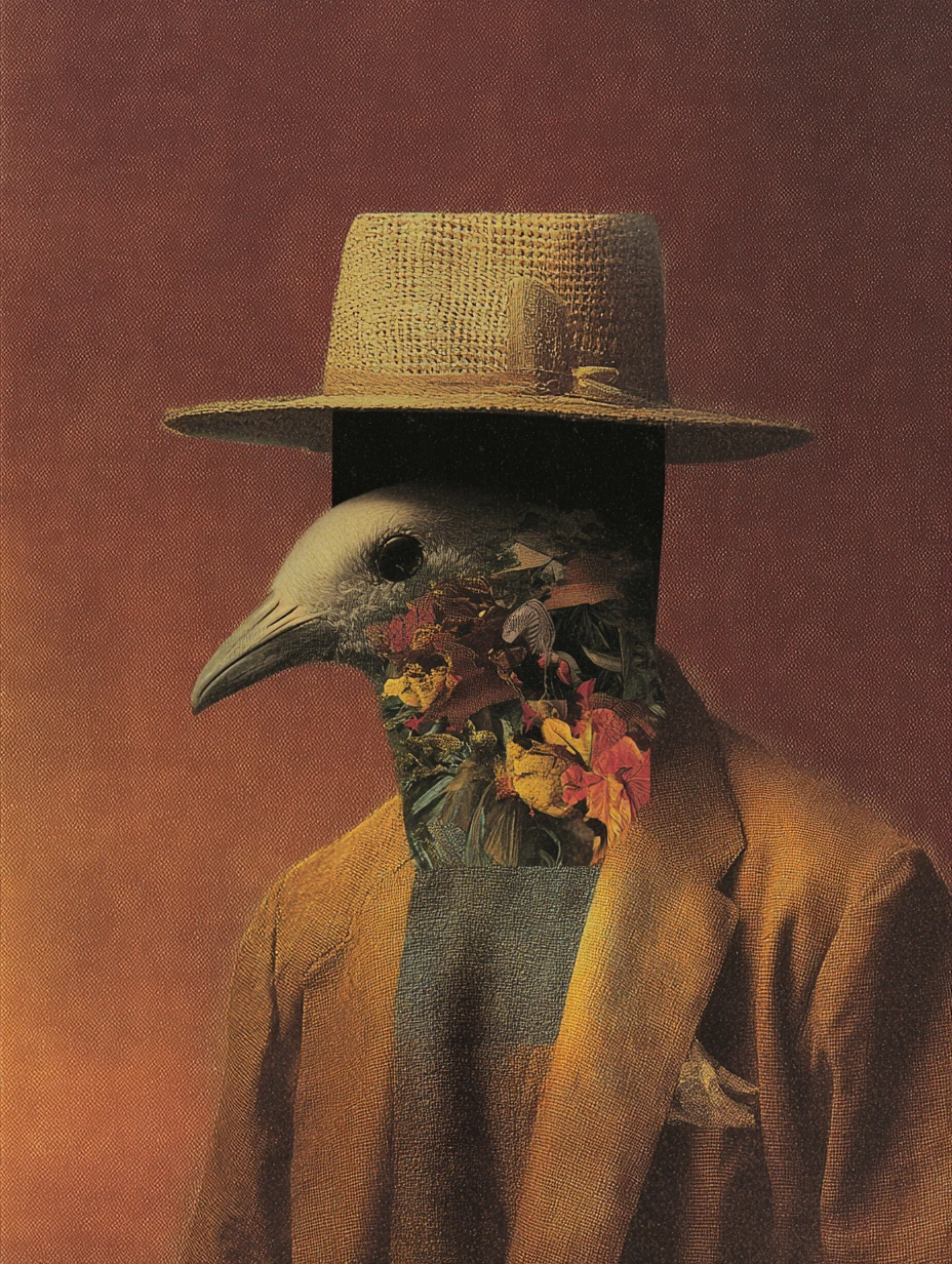 Moody surreal vintage collage with minimalist abstract composition