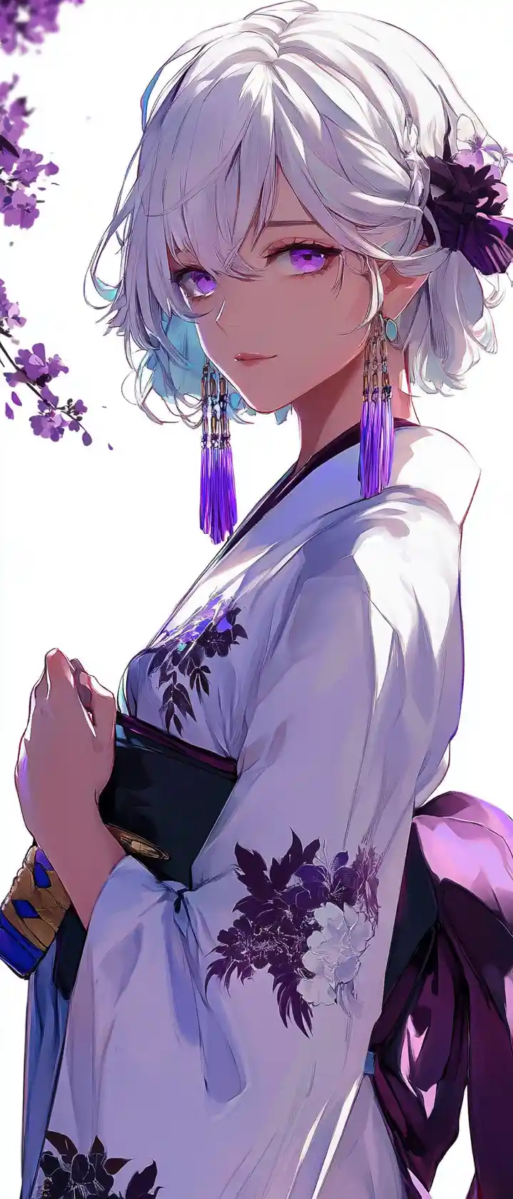 白色和服持刀的寧靜動漫女劍士