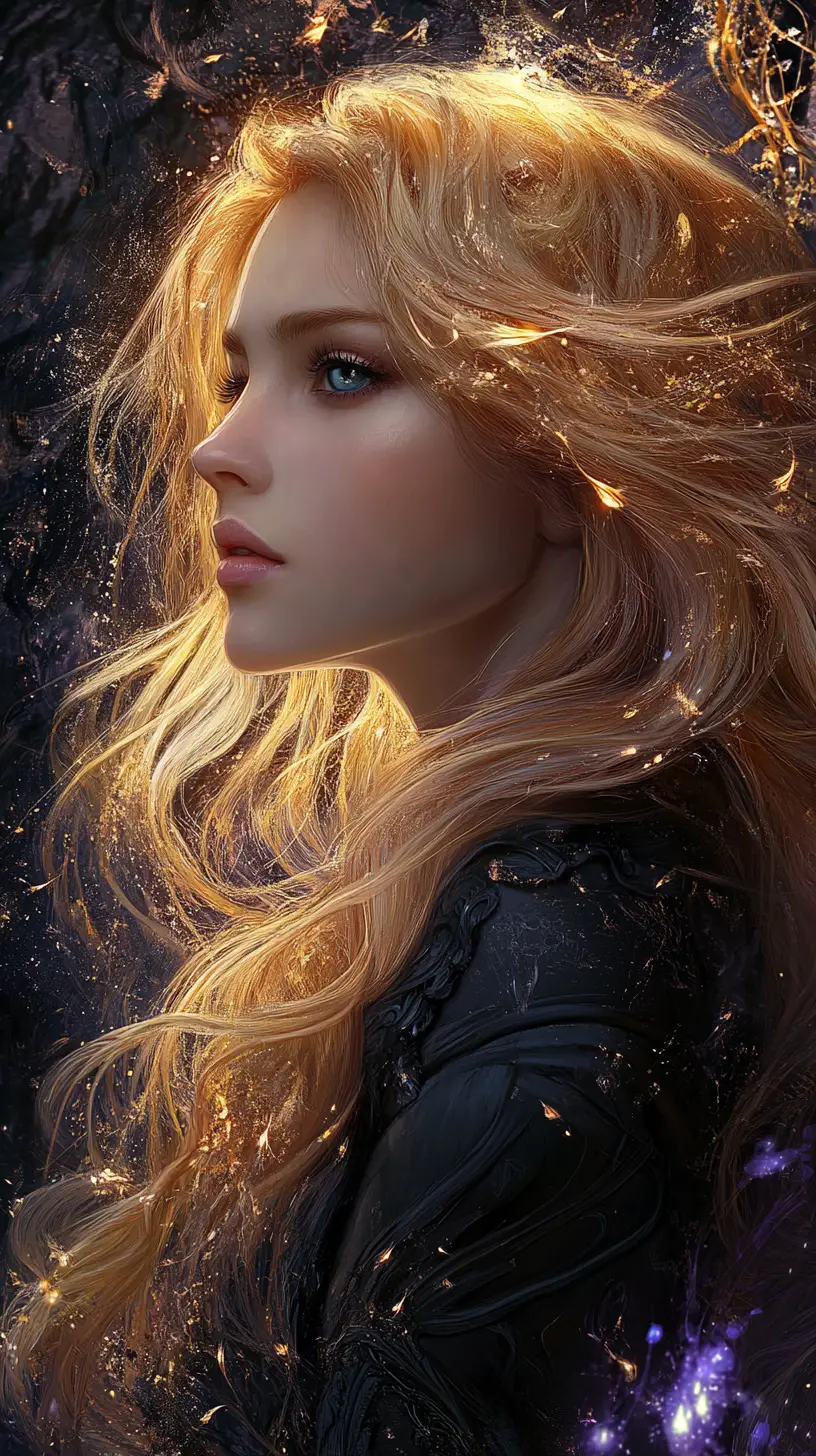 Ethereal golden haired woman in mystical backlit portrait