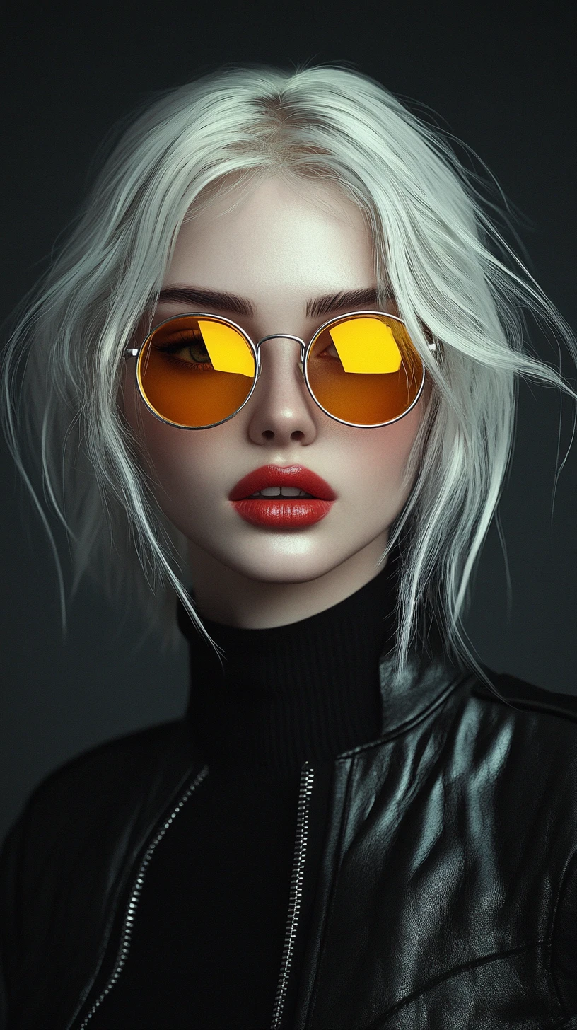 Femme blonde stylée avec lunettes de soleil et veste en cuir noire