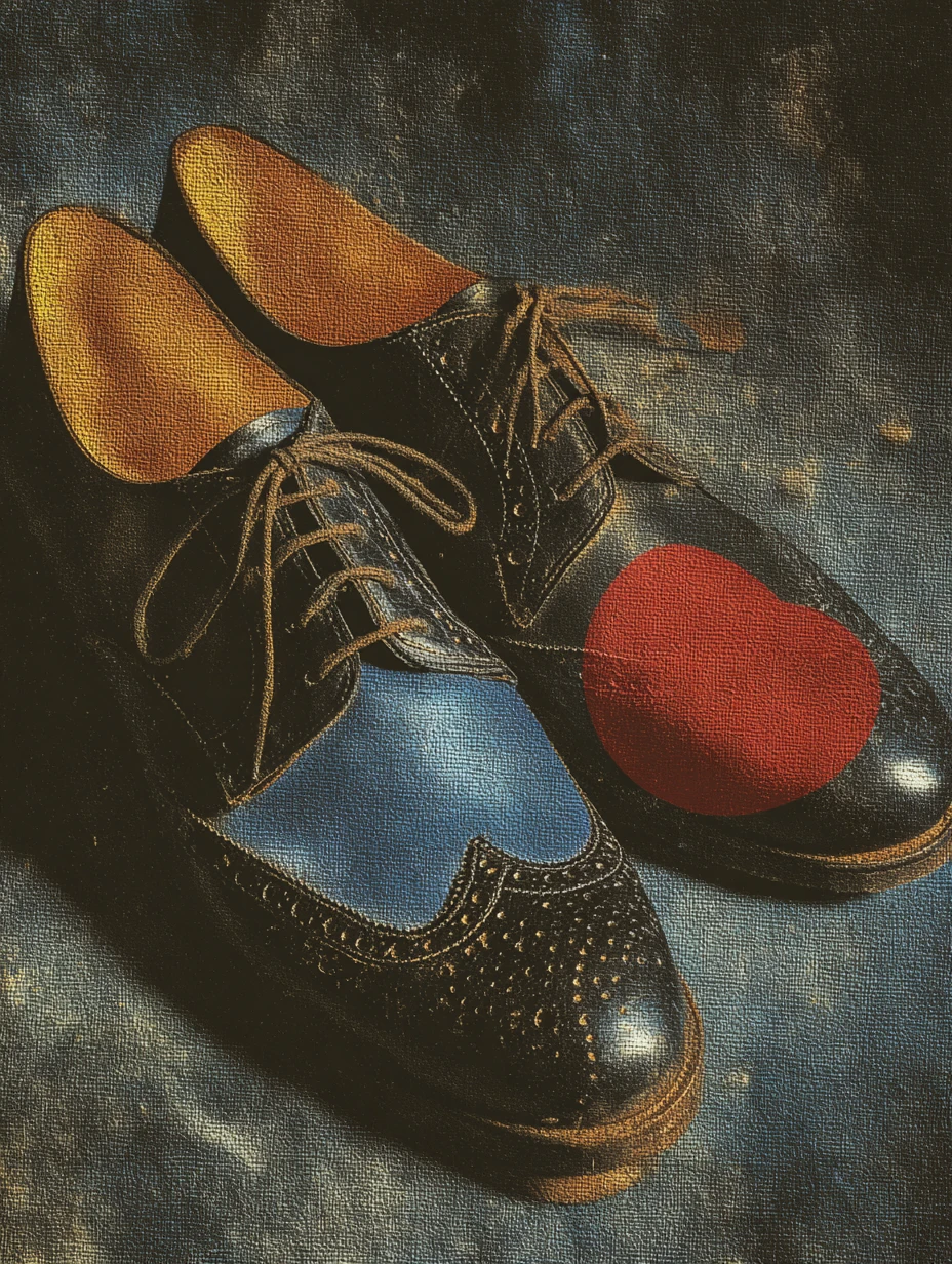 Colagem surreal vintage de um par de sapatos de dança