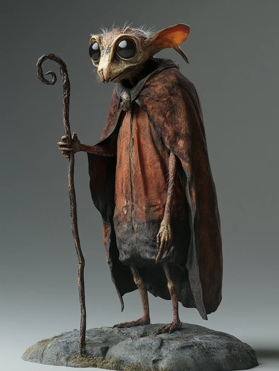 Wise ant humanoid wizard holding a staff in 3D art