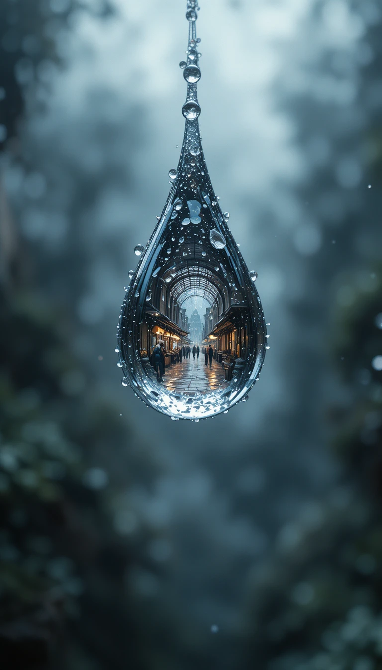 Macro close up of a single dewdrop on spiderweb