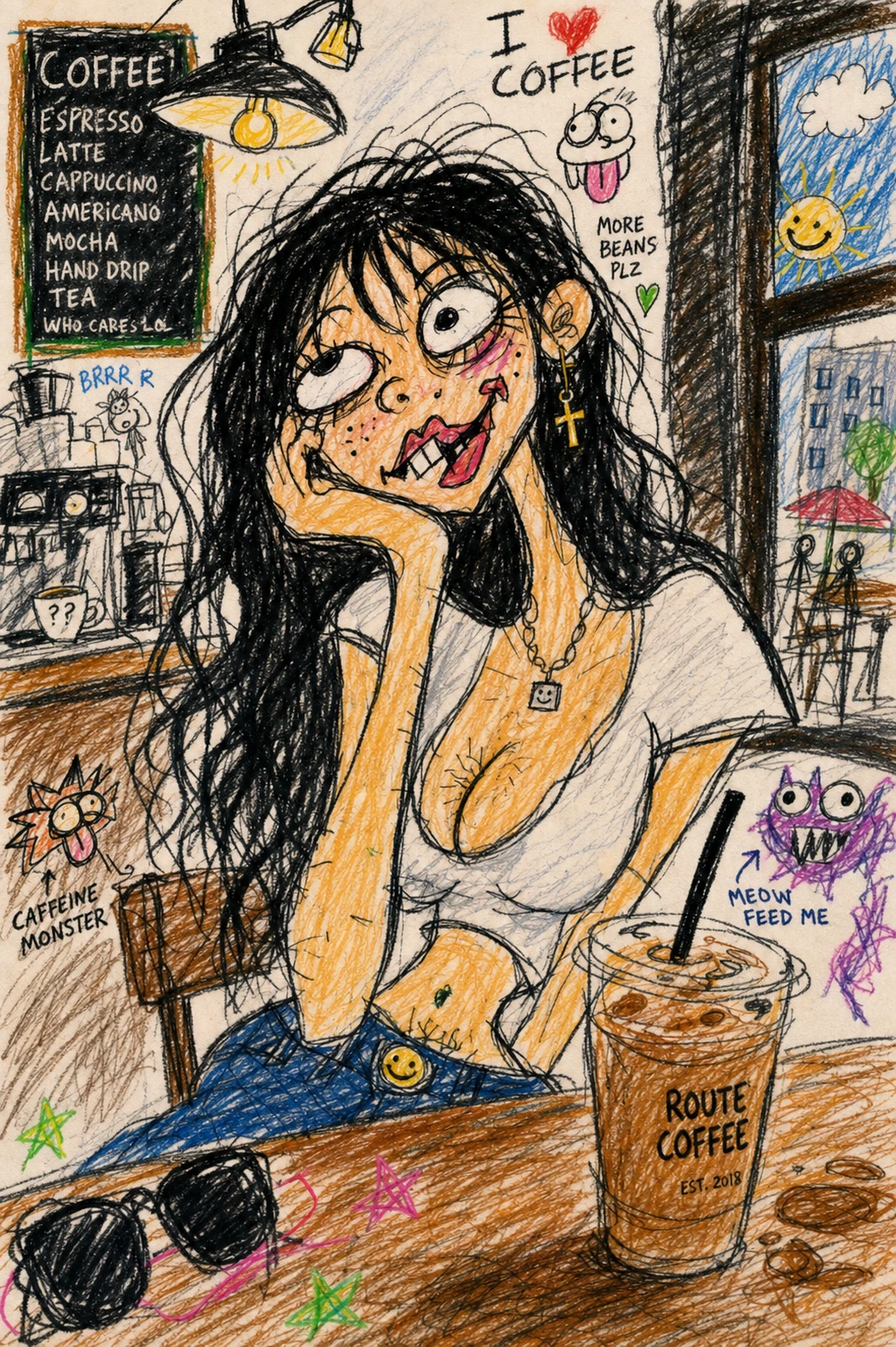Tollpatschige Cartoon-Skizze einer verzerrten, ulkigen Figur