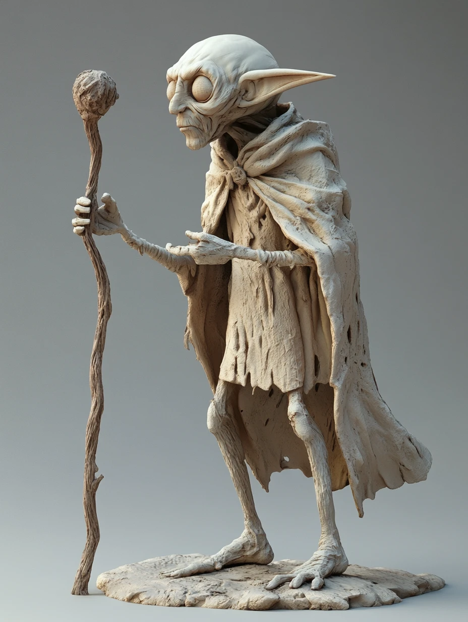 Sorcier humanoïde fourmi sage tenant un bâton en art 3D