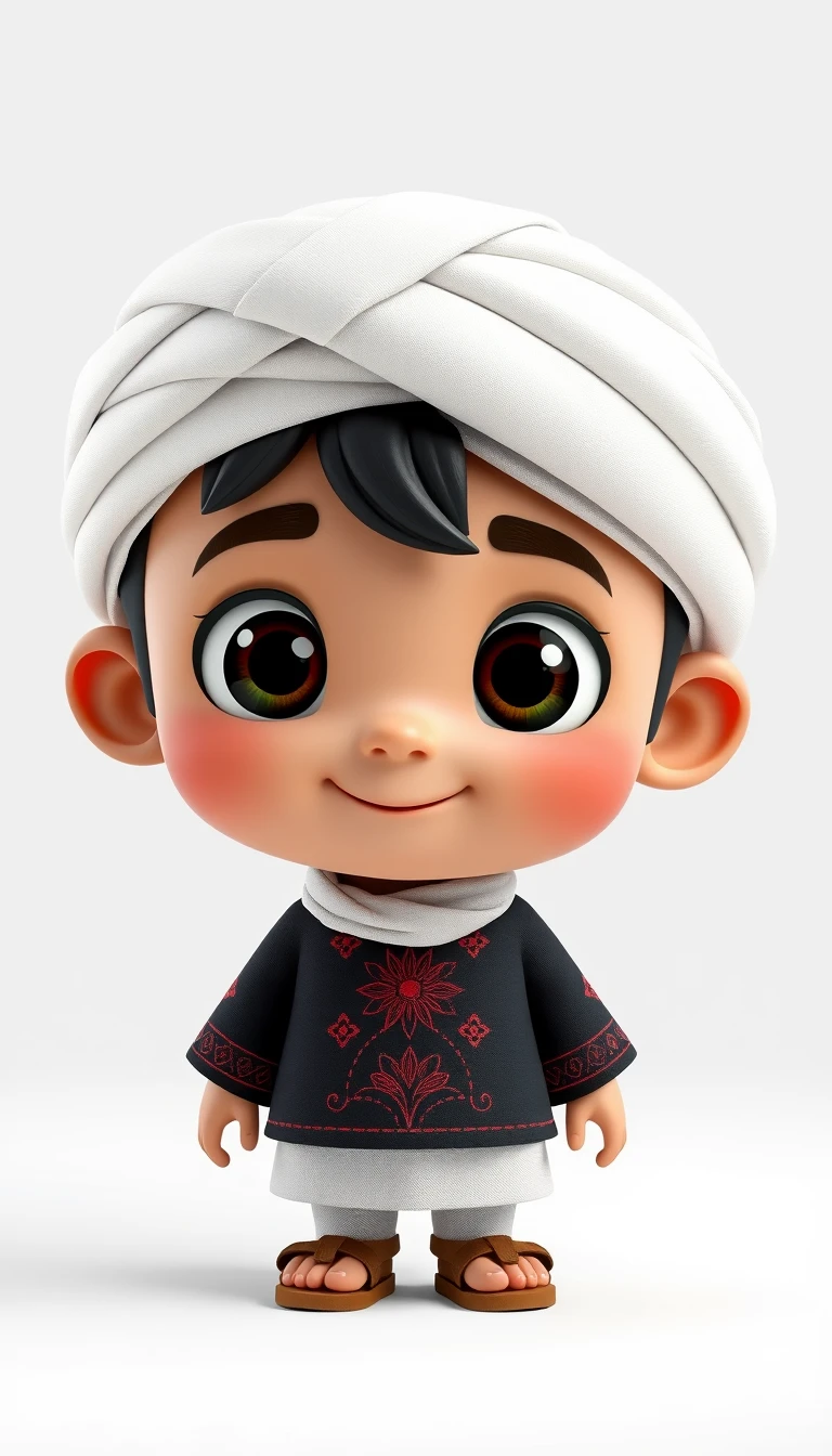 Personagem fofo de menino palestino 3D em traje tradicional