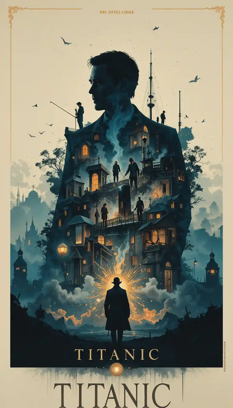 Epic vertical poster with central silhouette and cinematic seascape