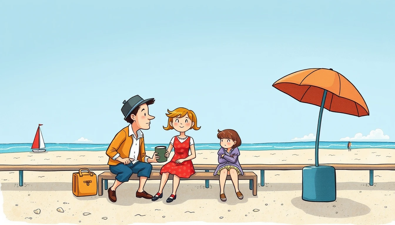 Dois amigos de férias com suas famílias em Deauville