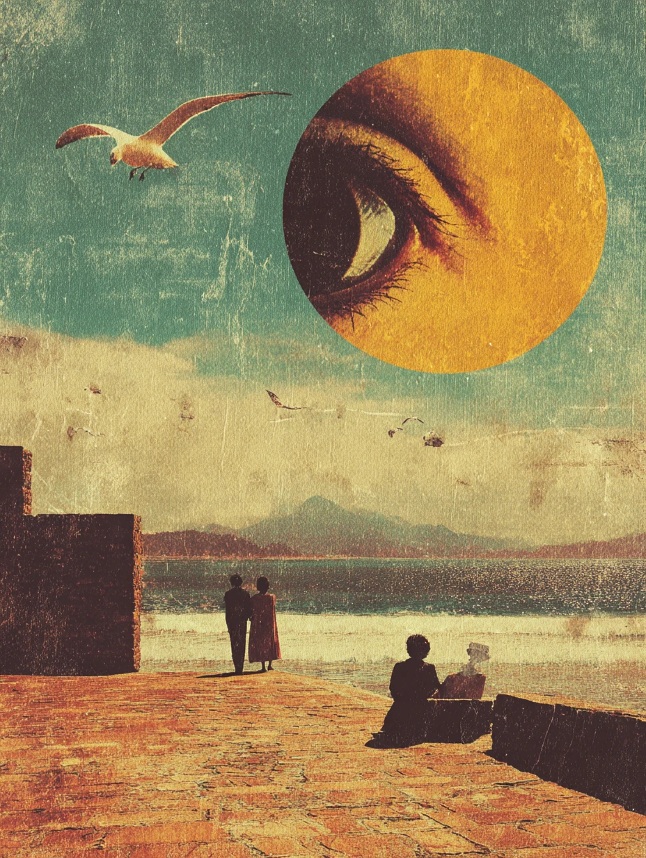 Colagem vintage sombria e surreal com design abstrato minimalista