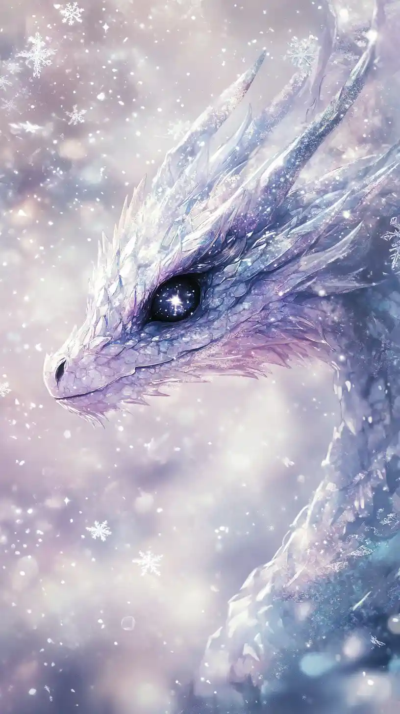 宇宙の冬空を見つめる幽玄なドラゴンの眼差し