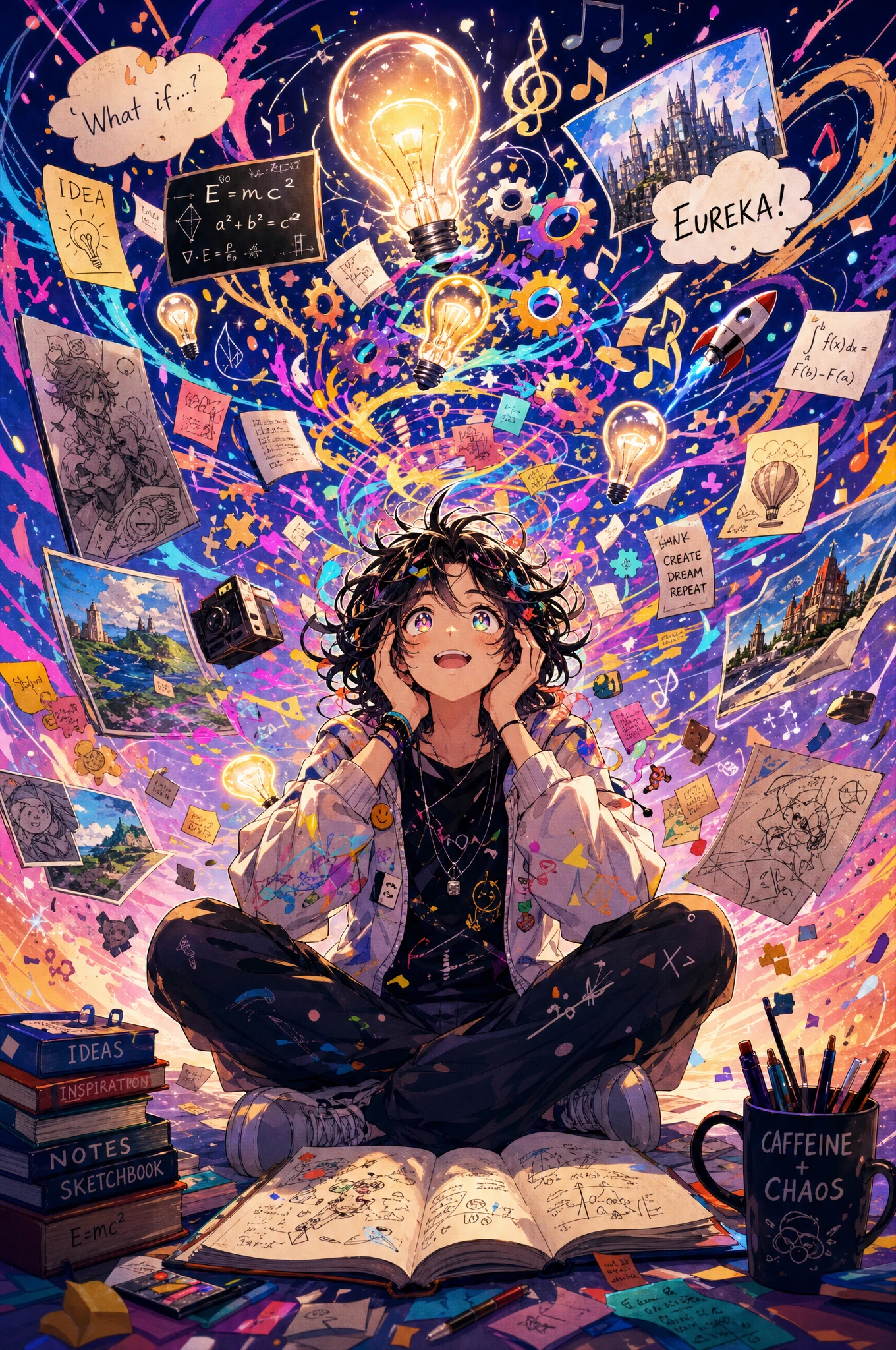 Anime thinker in a whirlwind of creative ideas