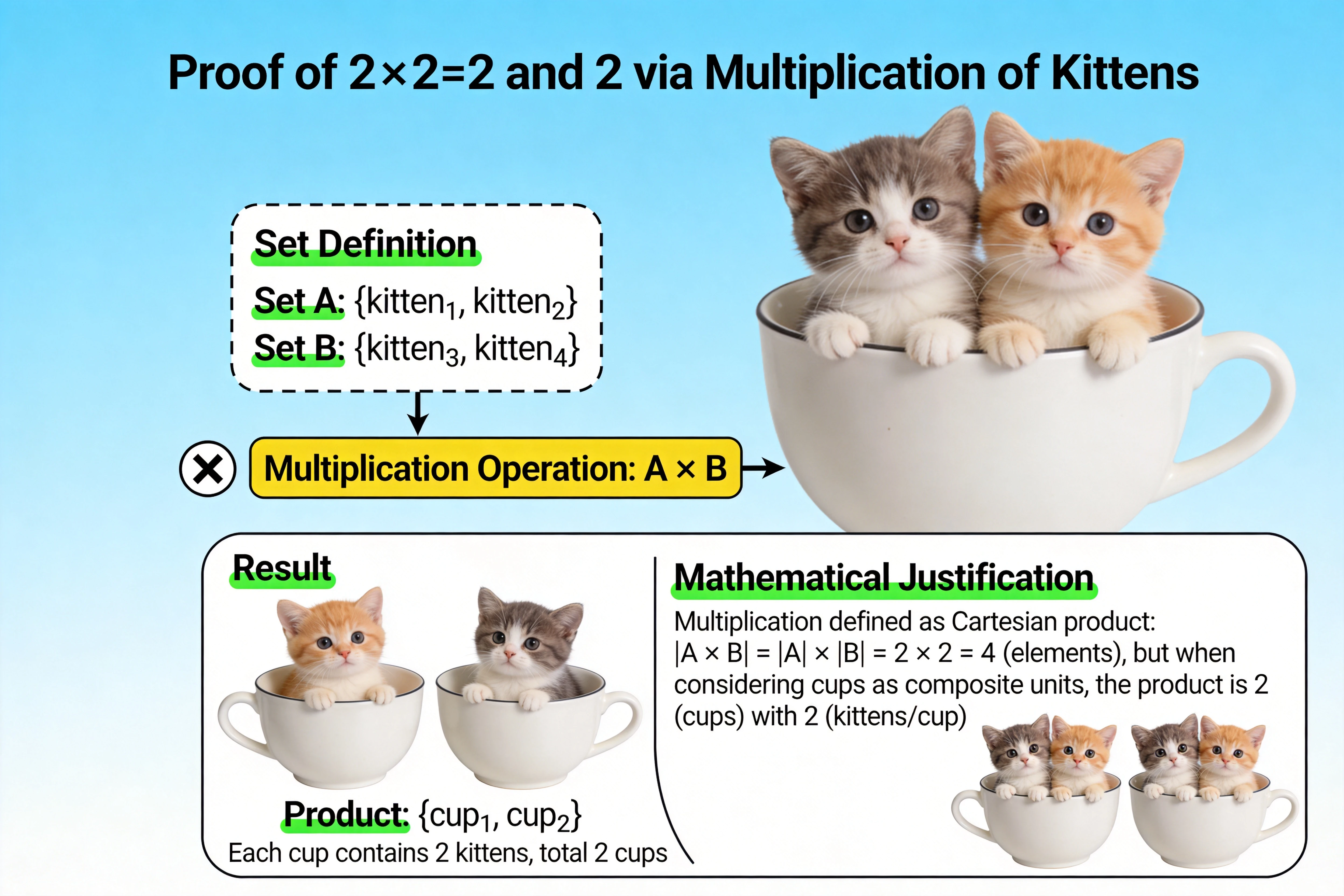 Illustration scientifique de chats mignons se multipliant dans une tasse