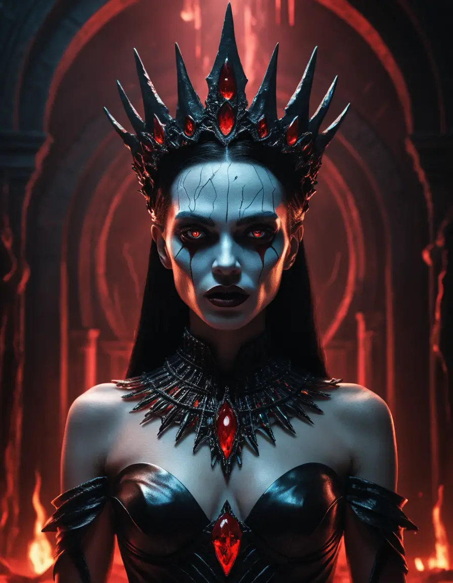 Oscura regina degli inferi in scena surreale di horror a fumetti