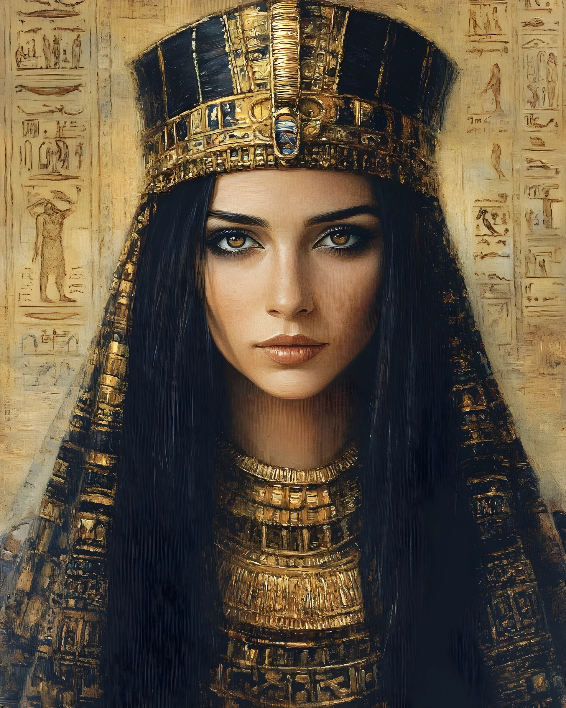 Colossale ritratto di Cleopatra che si innalza come una civiltà del deserto