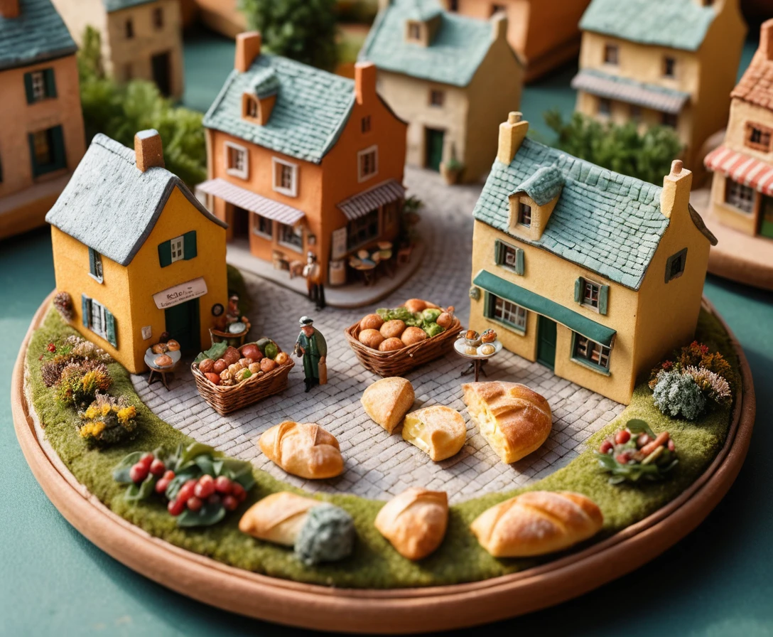 Mercato in Miniatura di un Villaggio Francese in un Diorama di Cesto di Vimini
