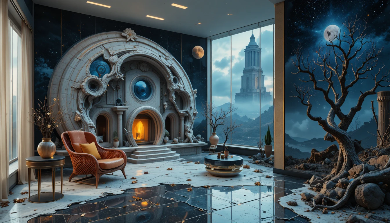 Futuristisches Keramikhaus in surrealer Alien-Landschaft