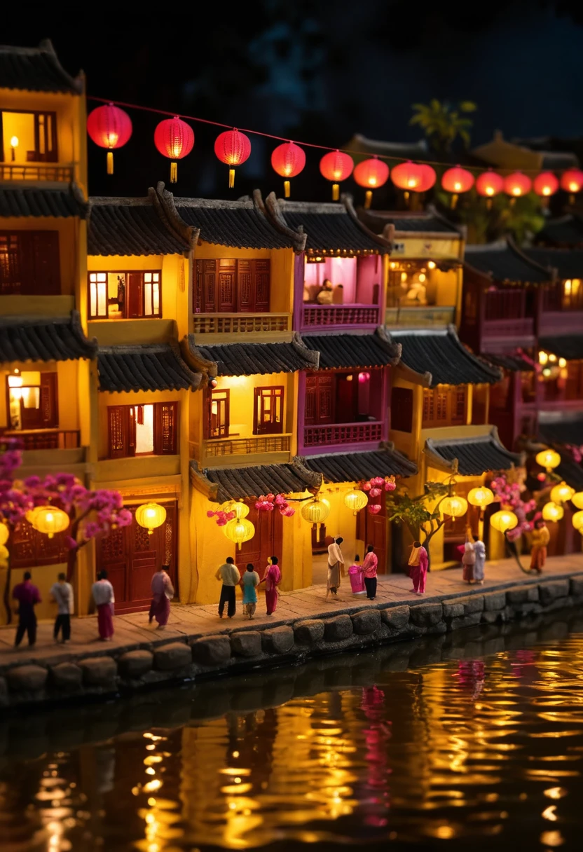 Strada delle lanterne di Hoi An in miniatura in una scatola diorama luminosa