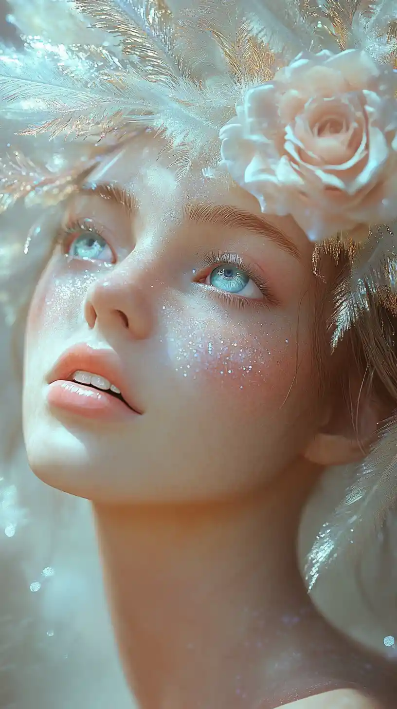 Ethereal woman with feathered headdress and glowing aura