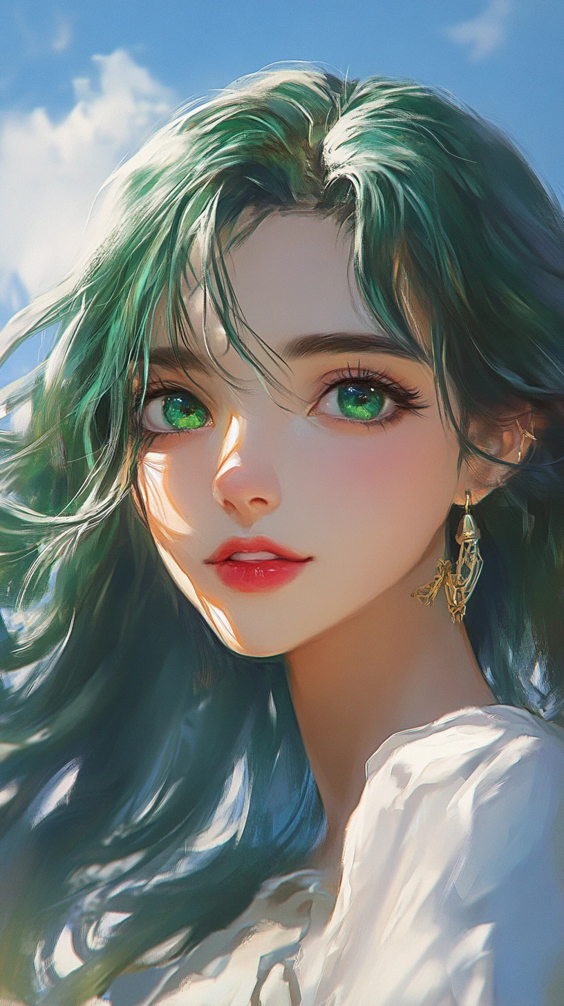 Aviatrice en anime aux yeux émeraude dans le vent
