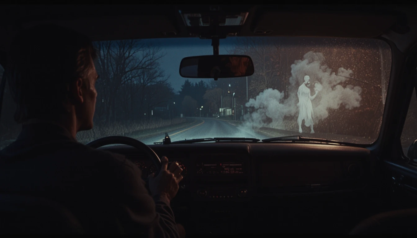 Terrified driver sees ghostly figure by the dark roadside