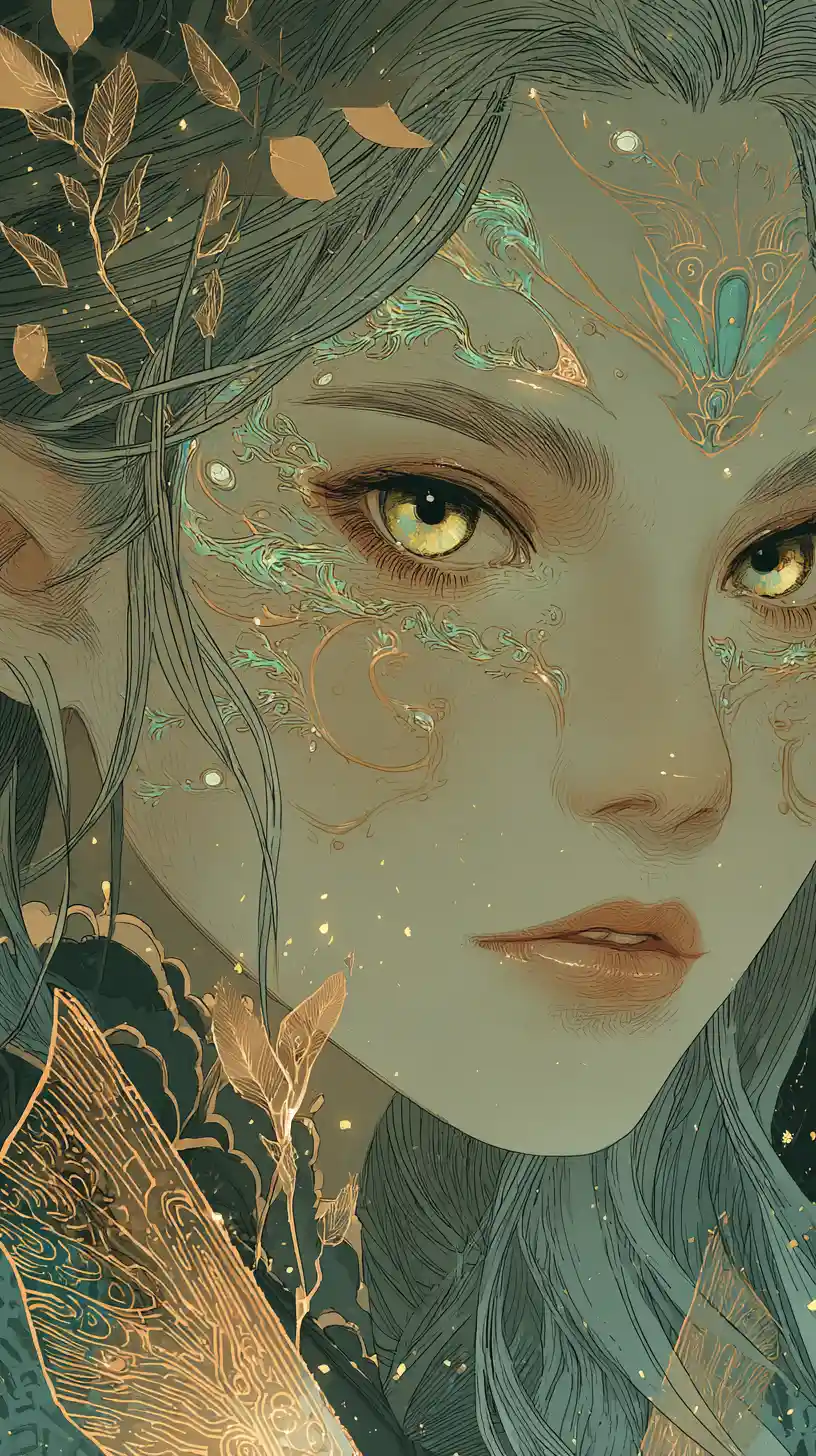 Close up baby kirin face in watercolor ink illustration
