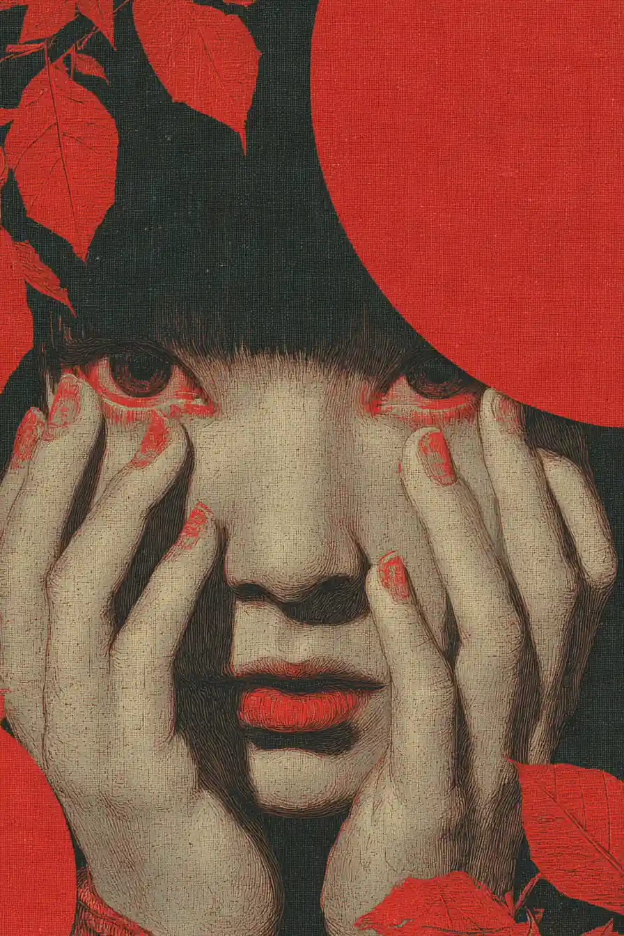 Surreal abstract figure in red melancholic collage artwork