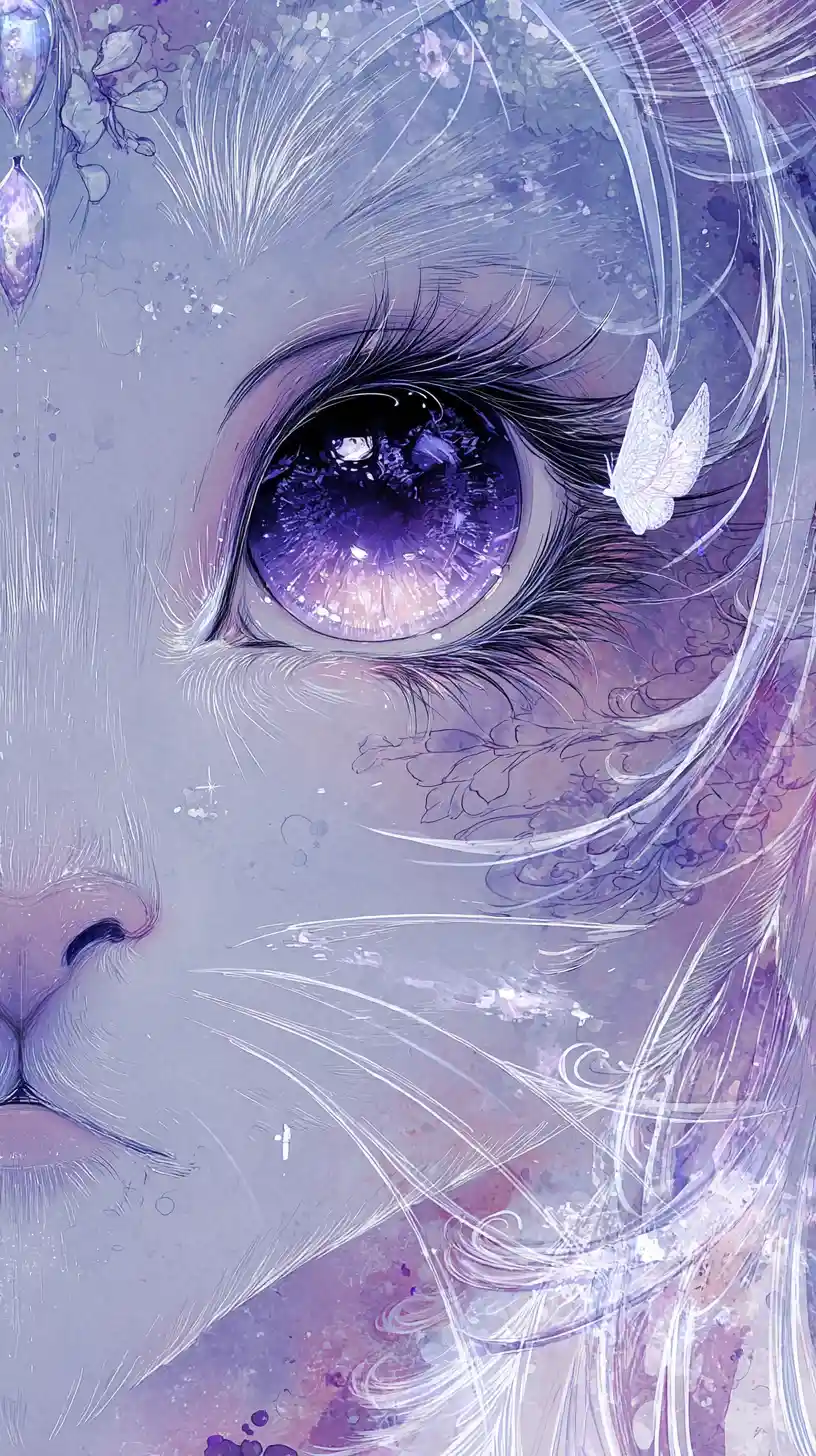 Retrato místico de nekomata com olhos violeta luminosos