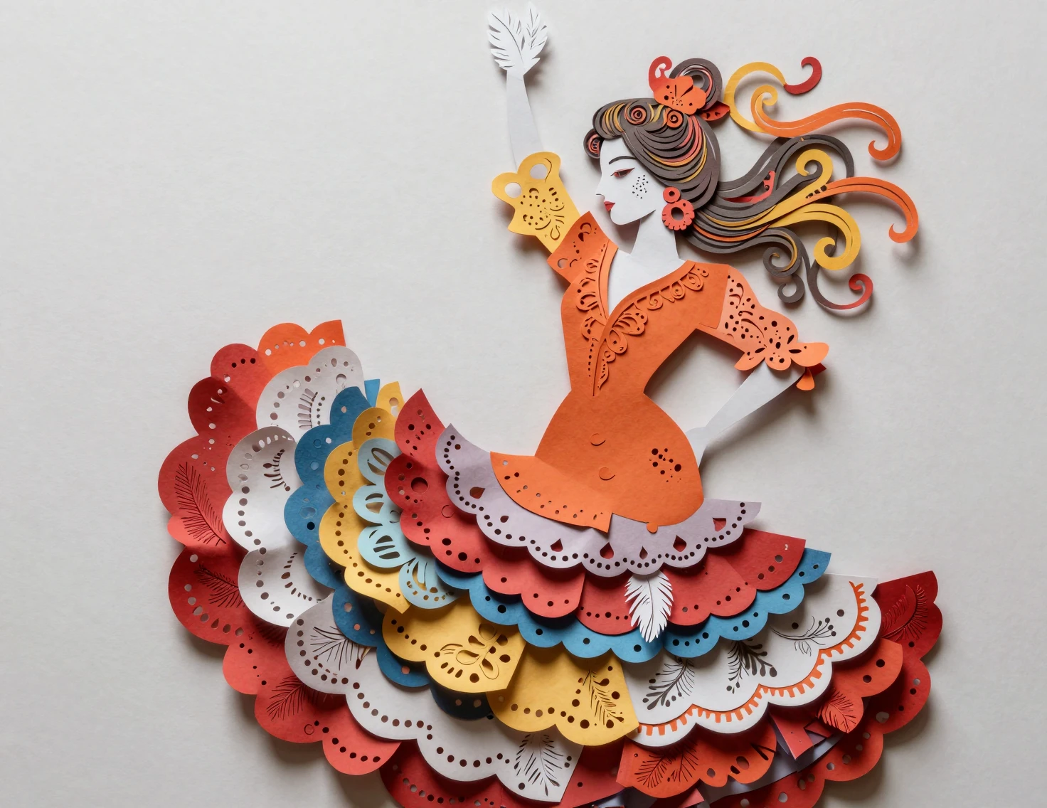 Escultura de papel colorida de uma dançarina de flamenco ornamental