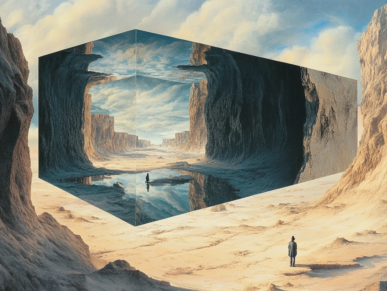 Ilusão visual surreal formando várias cenas sobrepostas
